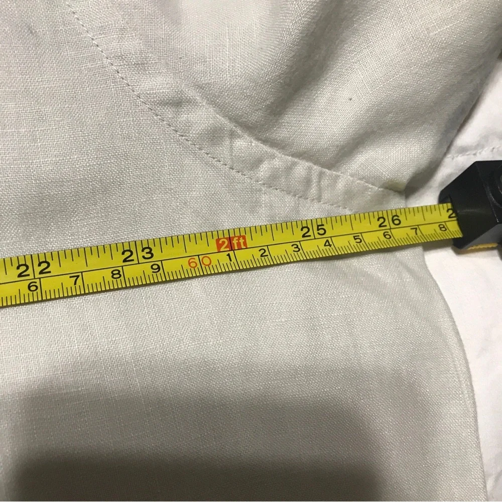 FineLINEN lucky Brand Cream and Brown Casual Button Down Shirt with Embroidery - Picture 4 of 6